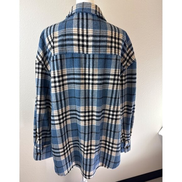 Primark Women's Plaid Flannel Button Up Shacket Shirt Medium Oversized Cabin Cor - Picture 3 of 13